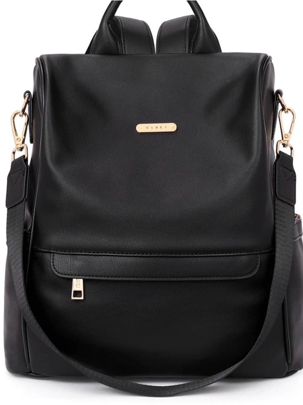 CLuci Black Faux Leather Backpack with Gold Hardware